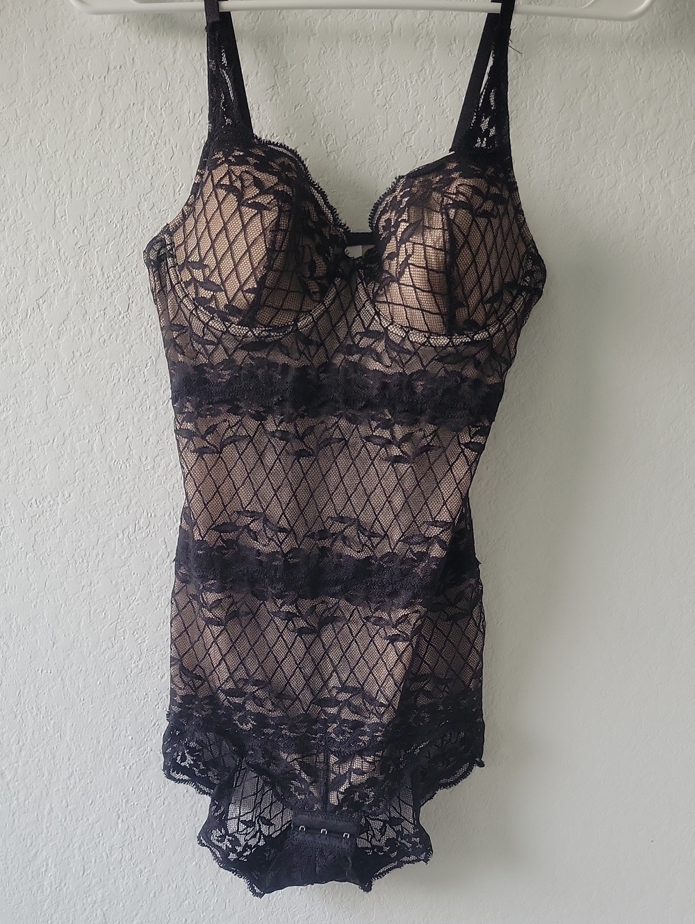 Black Lace Bodysuit with Nude Underlay - Women Intimates